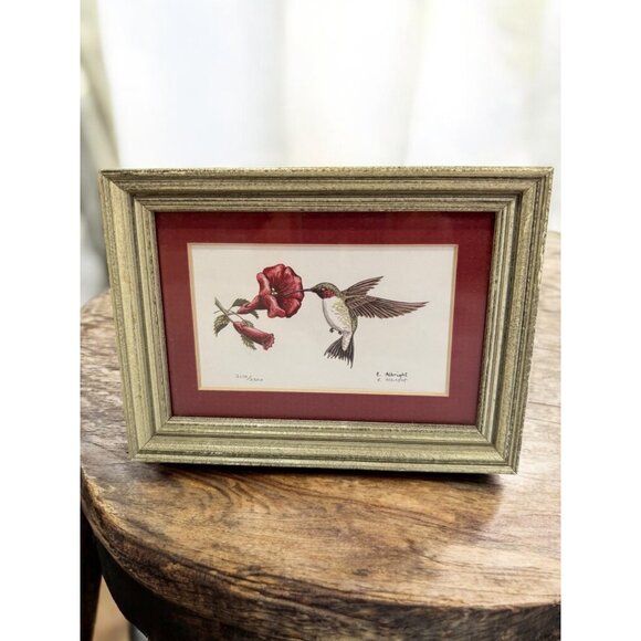 Limited Edition Hummingbird & Flower Print By E. Albright Framed Artwork 2110/25 - Picture 1 of 7